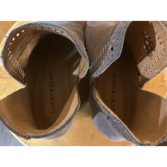 Lucky Brand Bustina Gray Suede Laser Cut Ankle Boots Size 6M