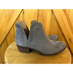 Lucky Brand Bustina Gray Suede Laser Cut Ankle Boots Size 6M