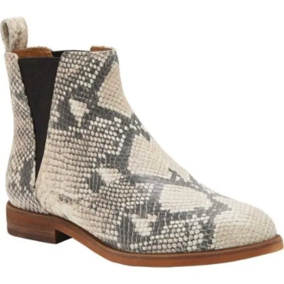 Lucky Brand Haylia Western Snake Print Round Toe Ankle Boots Size 8.5