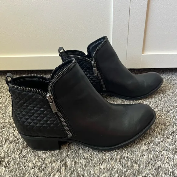 Lucky Brand Women’s Black Textured Basel Leather‎ Zip Booties Boots Size 8.5