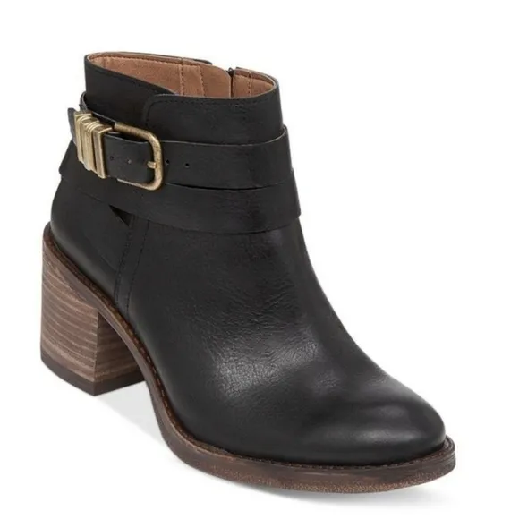 Lucky Brand Womens Raisa Ankle Leather Block Heels Moto Boots shoes sz 9M
