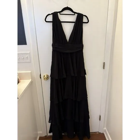Lulus Amazing Evening Black Tiered Maxi Dress Size Medium Black Tie Wedding