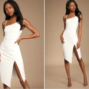LULU's Bridal Engagement Honeymoon Chic Modern Sexy Minimalist Midi Dress