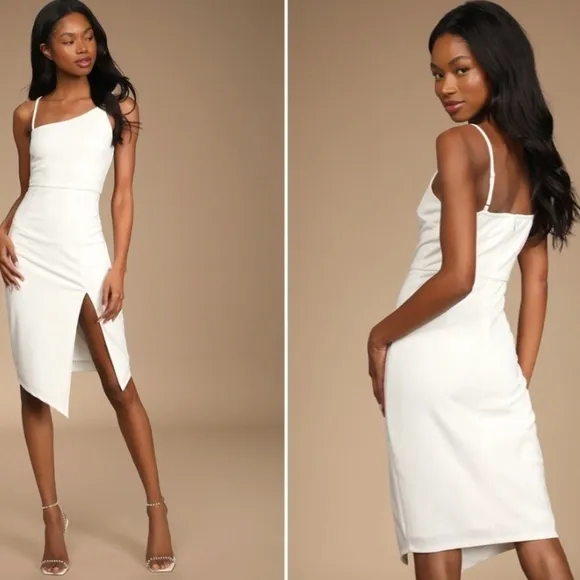 LULU's Bridal Engagement Honeymoon Chic Modern Sexy Minimalist Midi Dress