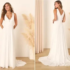 LULU's Bridal Flowy Romantic Layered Minimalist Mermaid Trumpet Maxi Dress NWOT
