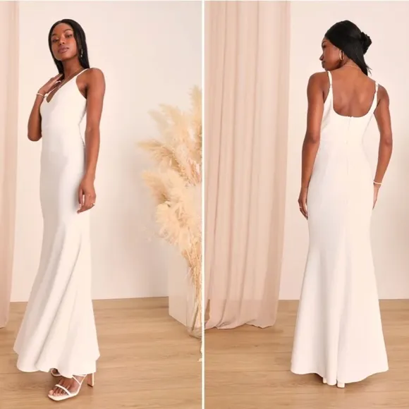 LULU's Bridal Modern Sexy Chic Minimalist Mermaid Trumpet Maxi Dress NWOT