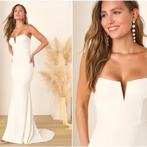 LULU's Bridal Wedding Chic Modern Sexy Minimalist Mermaid Trumpet Maxi Gown