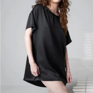 LUNYA- washable silk Black Silk T-Shirt sleep gown Dress