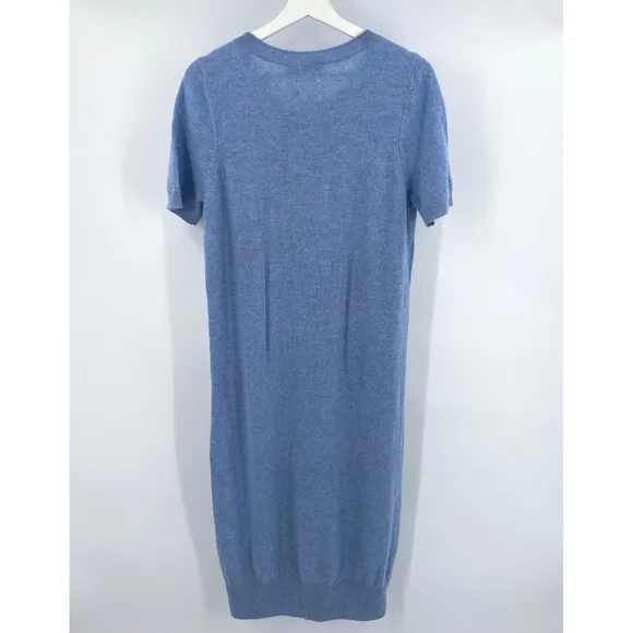 Lusso Cashmere Sweater Dress Knit Short Sleeve Blue Fitted Sz L NWT Luxury Soft