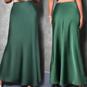 Luxe  green zipper back minimalist satin maxi skirt