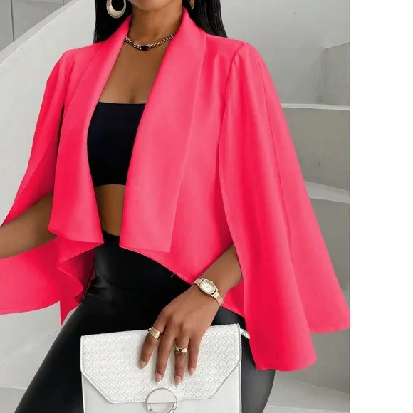 Luxe Open Front Cape Minimalist Jacket Blazer