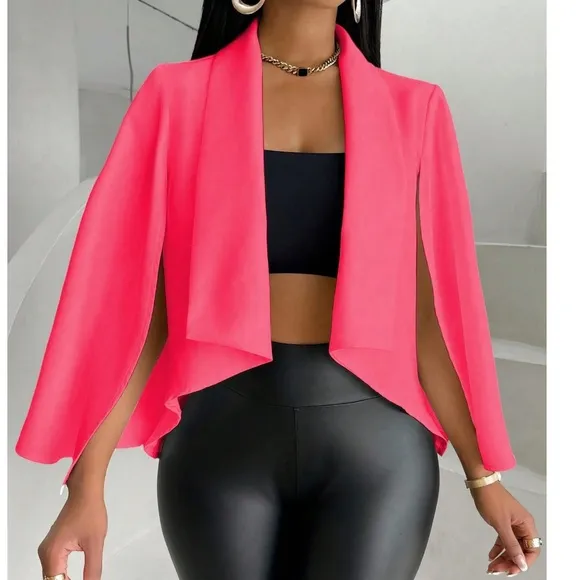 Luxe Open Front Cape Minimalist Jacket Blazer