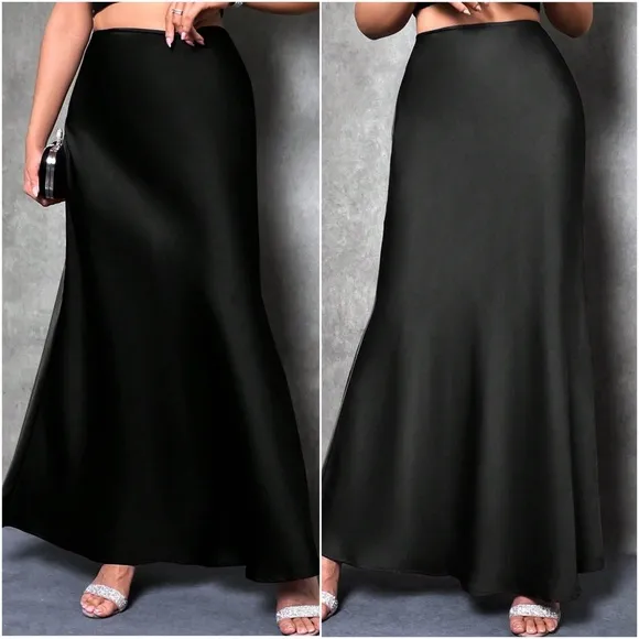 Luxe Wine Satin Zipper Minimalist Maxi Skirt