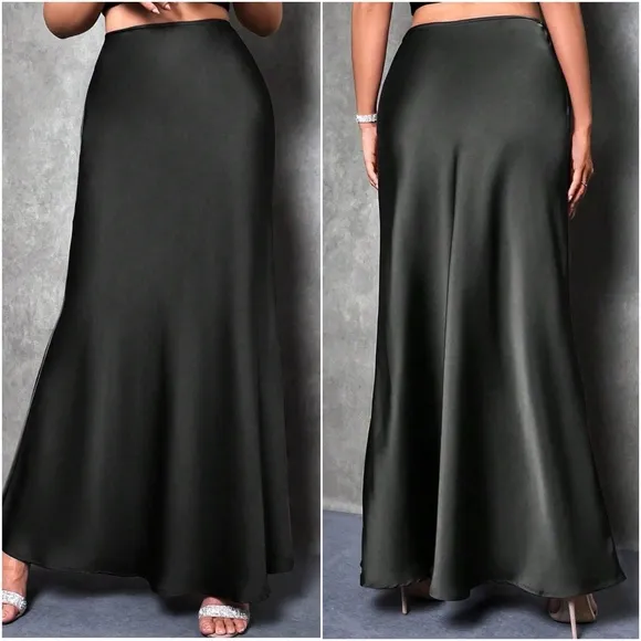 Luxe Wine Satin Zipper Minimalist Maxi Skirt