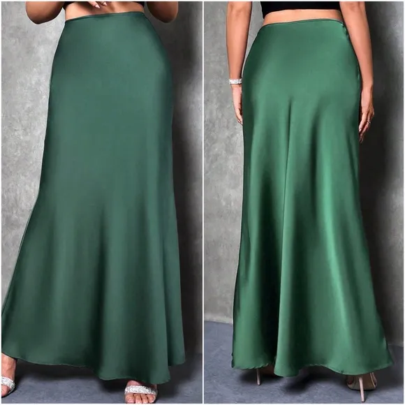 Luxe Wine Satin Zipper Minimalist Maxi Skirt