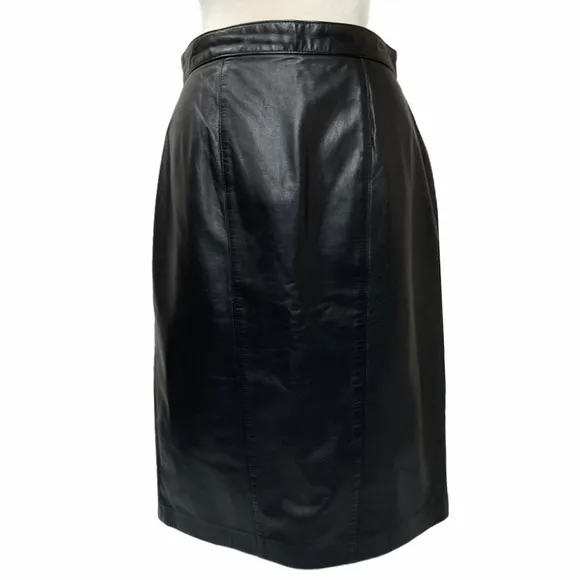 Luxury Black Leather Skirt Pencil MIDI Professional Career Moto Goth Grunge Sz 8