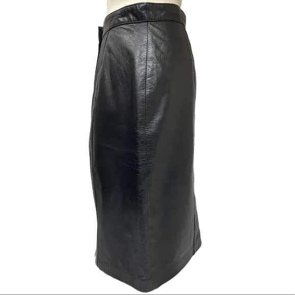 Luxury Black Leather Skirt Pencil MIDI Professional Career Moto Goth Grunge Sz 8