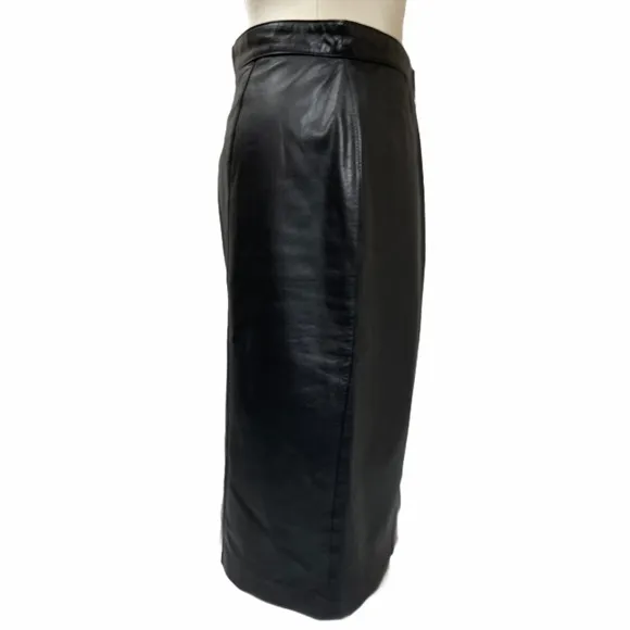 Luxury Black Leather Skirt Pencil MIDI Professional Career Moto Goth Grunge Sz 8