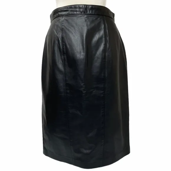 Luxury Black Leather Skirt Pencil MIDI Professional Career Moto Goth Grunge Sz 8
