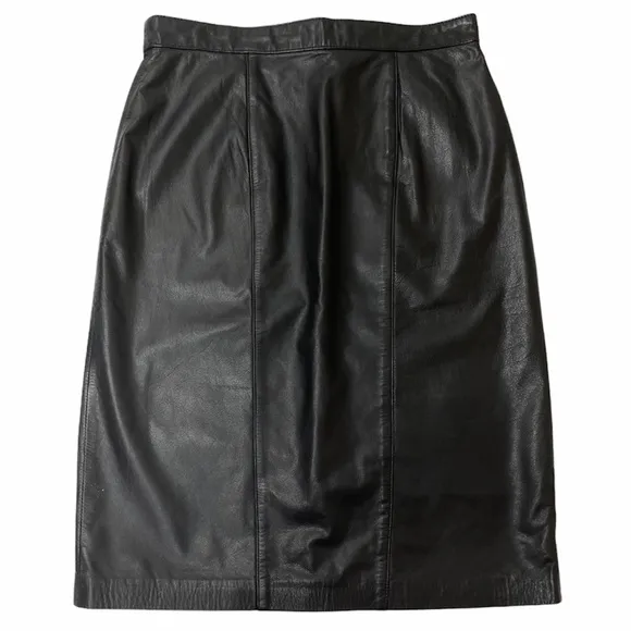 Luxury Black Leather Skirt Pencil MIDI Professional Career Moto Goth Grunge Sz 8