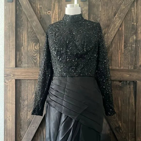 Luxury Bridal Formal Event Sequined Party Gowns Long Sleeve Party Gala Dress