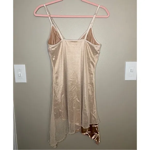 Luxury Designer Intimo Rose Gold Mesh Satin Asymmetrical Ribbon Lingerie Dress