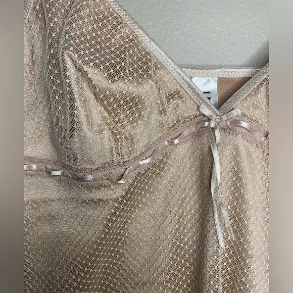Luxury Designer Intimo Rose Gold Mesh Satin Asymmetrical Ribbon Lingerie Dress