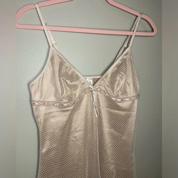 Luxury Designer Intimo Rose Gold Mesh Satin Asymmetrical Ribbon Lingerie Dress