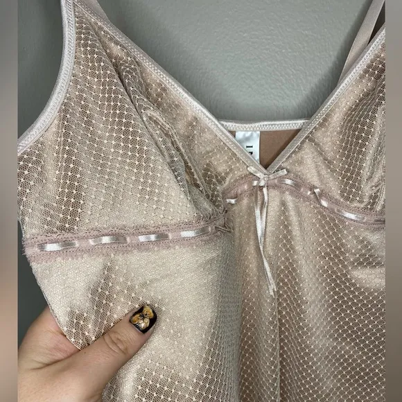 Luxury Designer Intimo Rose Gold Mesh Satin Asymmetrical Ribbon Lingerie Dress