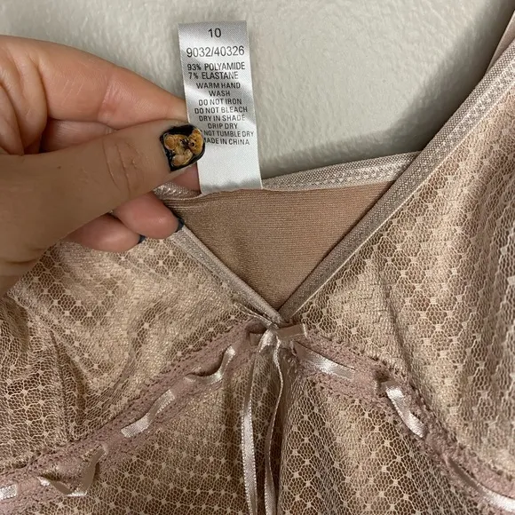 Luxury Designer Intimo Rose Gold Mesh Satin Asymmetrical Ribbon Lingerie Dress