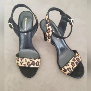 Luxury Designer Kurt Geiger Leopard Print Calf Hair Square Stiletto Sandal EU 38