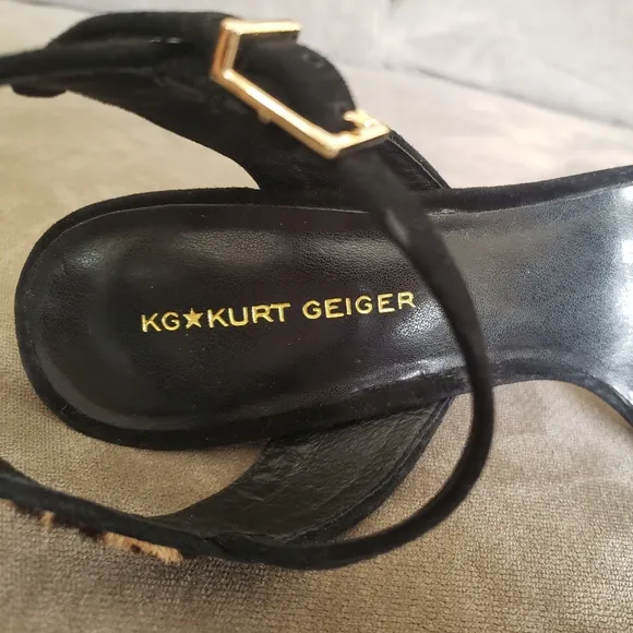 Luxury Designer Kurt Geiger Leopard Print Calf Hair Square Stiletto Sandal EU 38