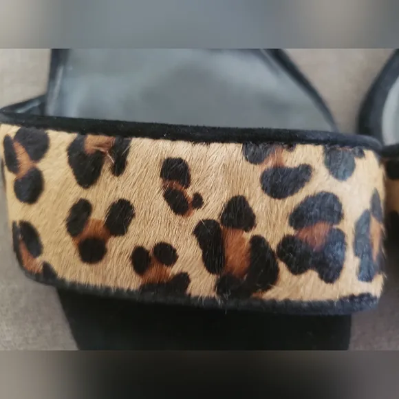 Luxury Designer Kurt Geiger Leopard Print Calf Hair Square Stiletto Sandal EU 38