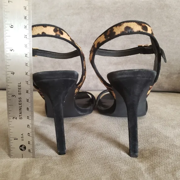 Luxury Designer Kurt Geiger Leopard Print Calf Hair Square Stiletto Sandal EU 38