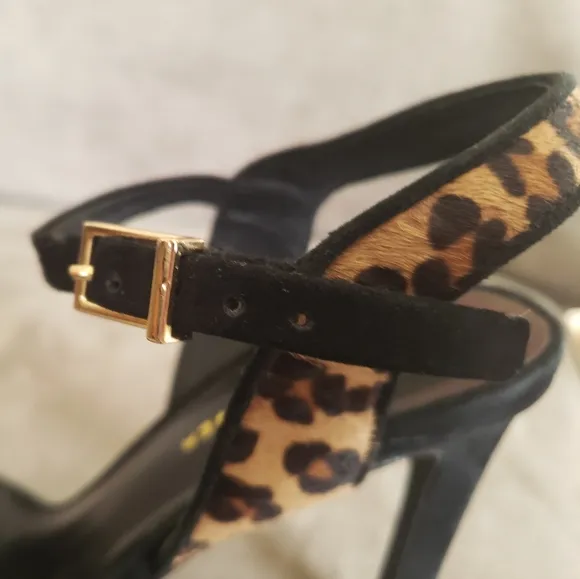Luxury Designer Kurt Geiger Leopard Print Calf Hair Square Stiletto Sandal EU 38