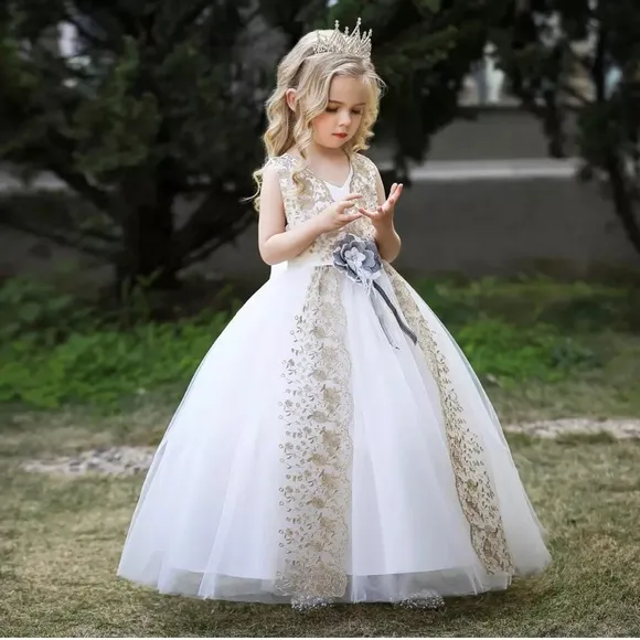 Luxury Embroidered Princess Piano Dress Flower Sparkly Dress 5051