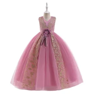 Luxury Embroidered Princess Piano Dress Flower Sparkly Dress 5051