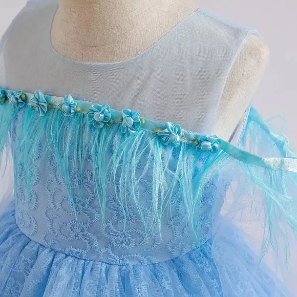 Luxury Feather Birthday Princess Lace Dress 5046