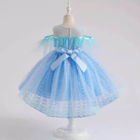 Luxury Feather Birthday Princess Lace Dress 5046