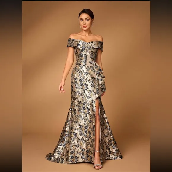 Luxury Floral Off-Shoulder Dress