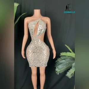 Luxury Mirror and Mesh Cutout Mini Dress