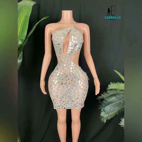 Luxury Mirror and Mesh Cutout Mini Dress