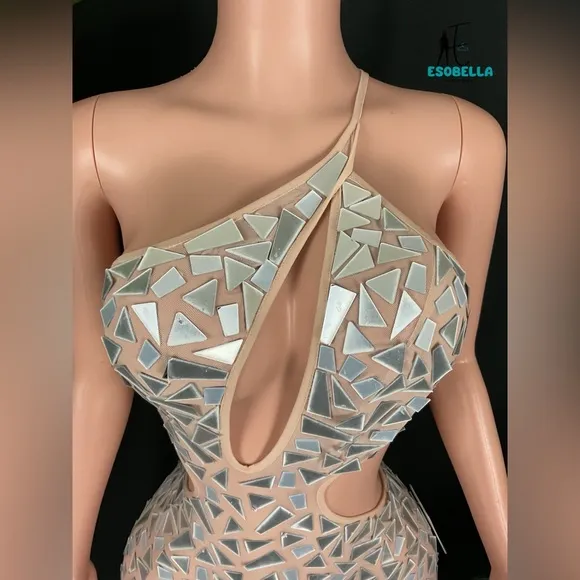 Luxury Mirror and Mesh Cutout Mini Dress
