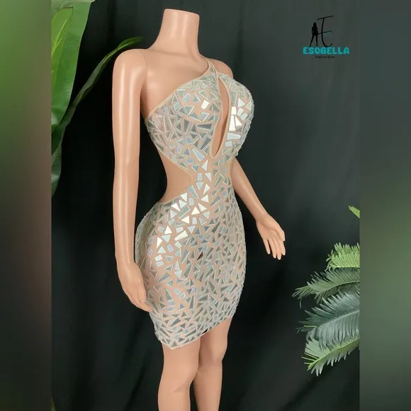 Luxury Mirror and Mesh Cutout Mini Dress