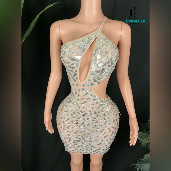 Luxury Mirror and Mesh Cutout Mini Dress