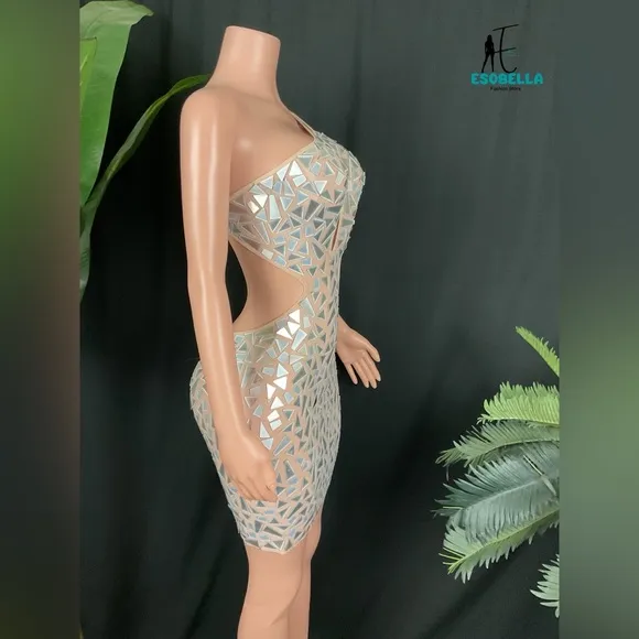 Luxury Mirror and Mesh Cutout Mini Dress