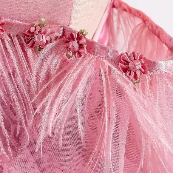 Luxury Pink Feather Lace Embroidered Dress 5046