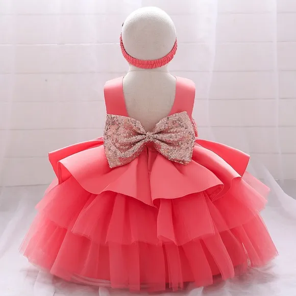 Luxury Sequined Bow Multi Layered Sparkly Dress Princess Special Occasion 5066