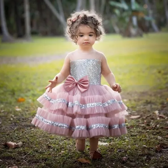 Luxury Sequins Bow Princess Birthday Party Dress