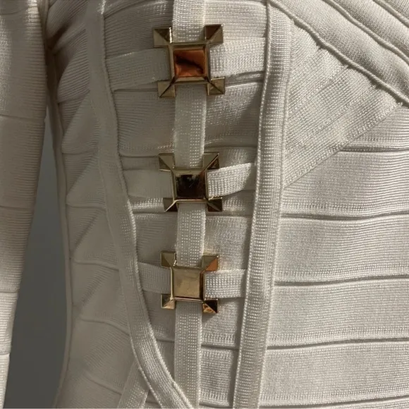 Luxury white bodycon long sleeve midi dress